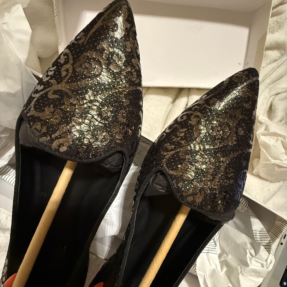 belle by sigerson Morrison Black metallic brocade size 7 Flats NWT - Picture 6 of 12